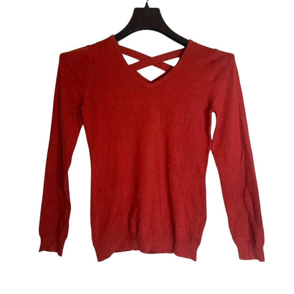 Love‎ Ellie Womens Pullover V-Neck Sweater Cross Back Long Sleeve Size XS Red